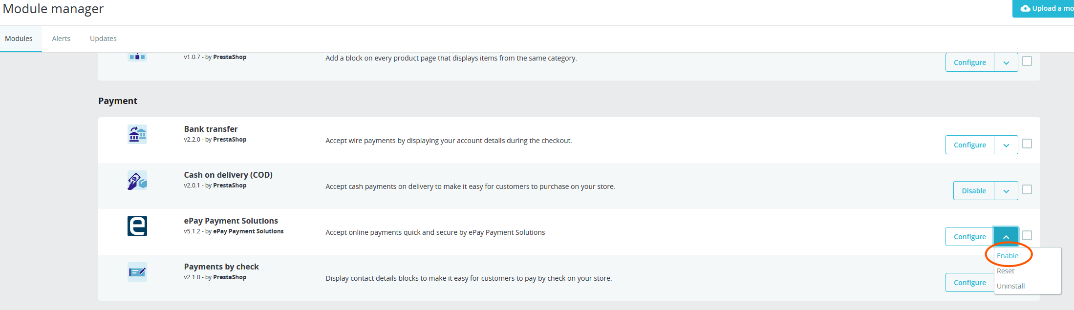 Press &#39;Configure&#39; to enter the module settings