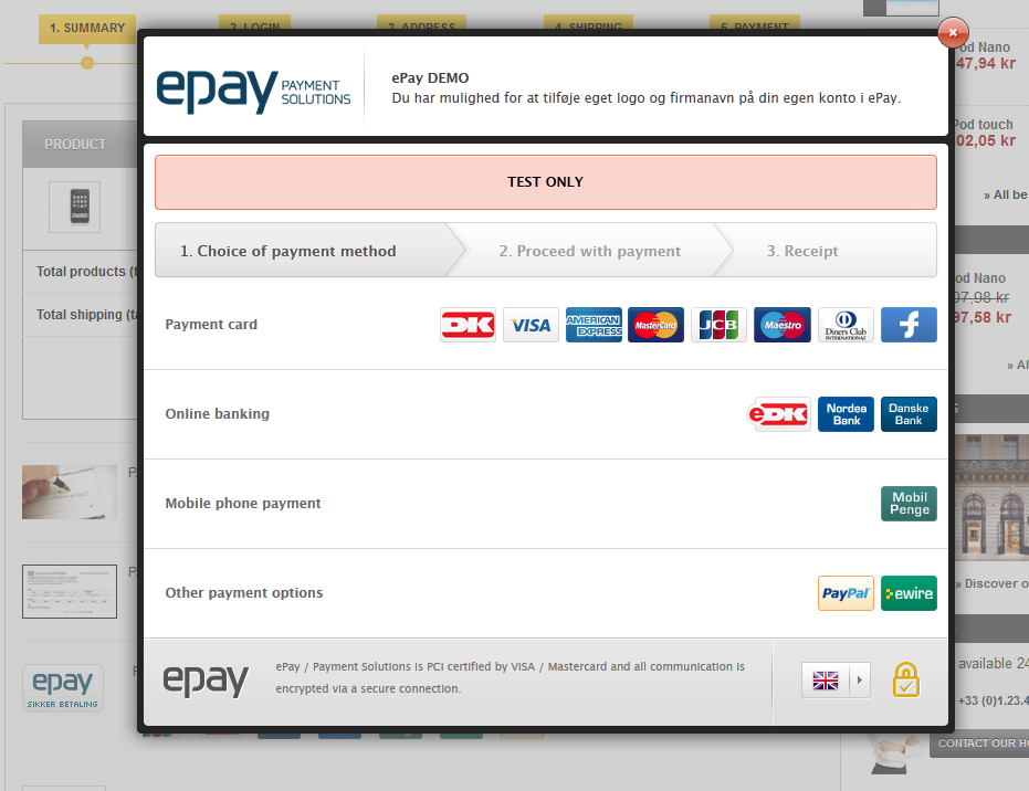 The overlay version of ePay&#39;s payment window