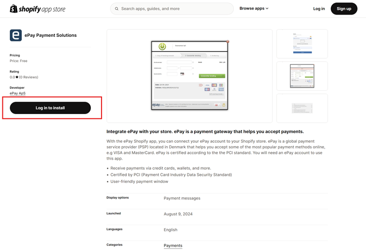 ePay on Shopify app store