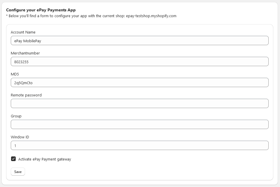 Enter ePay account details