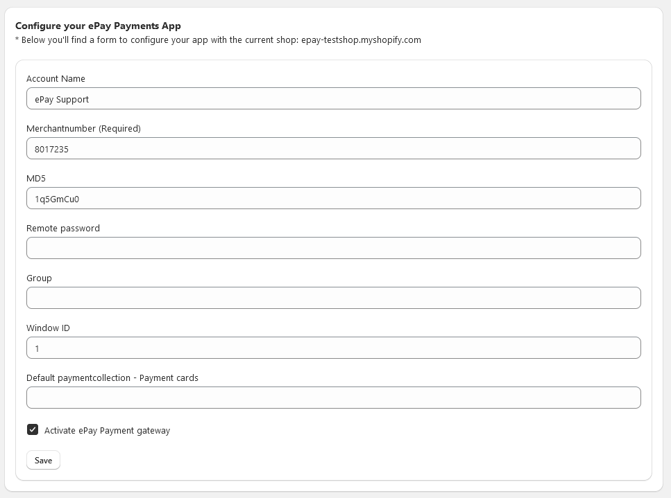 Enter ePay account details