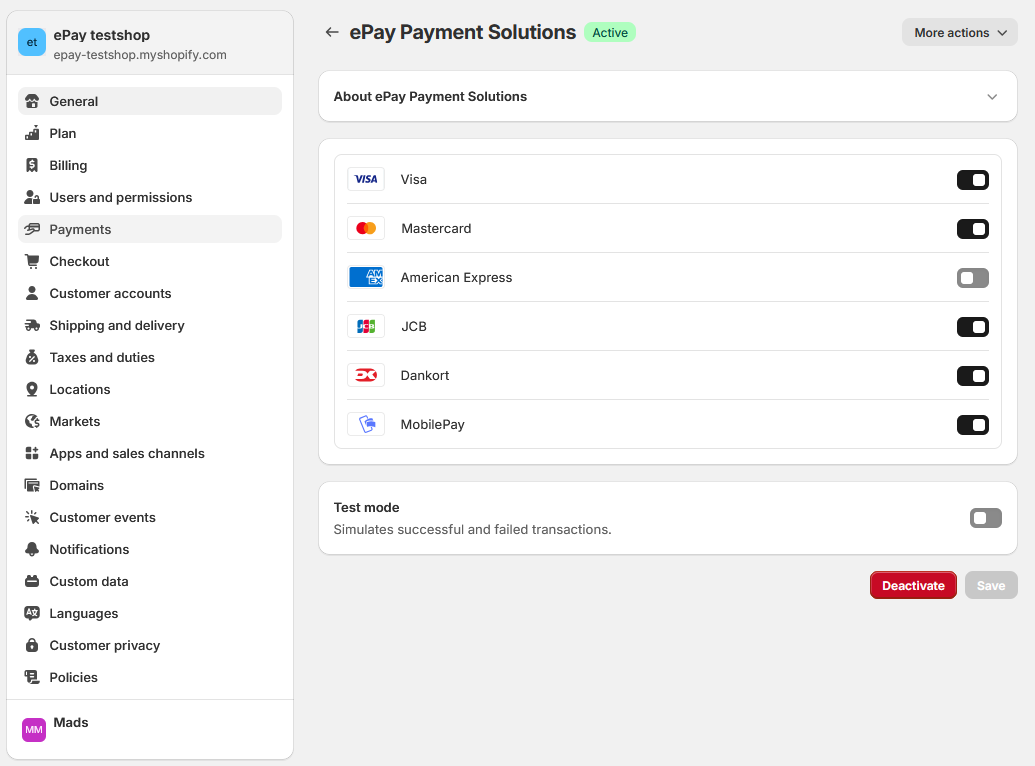 Select payment methods