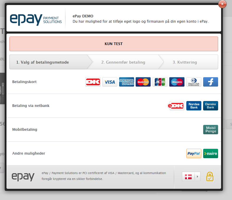 The overlay version of the payment window